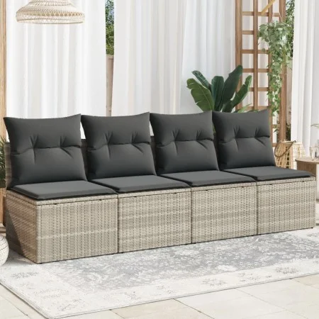 Garden sofa with cushions, 4 seats, light gray synthetic rattan by , Outdoor sofas - Ref: Foro24-366178, Price: 247,83 €, Dis...
