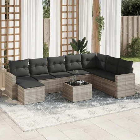 Garden furniture set 9 pieces and light gray synthetic rattan cushions by , Garden sets - Ref: Foro24-3219362, Price: 597,14 ...