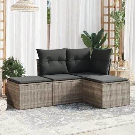 Gartensofagarnitur 4-teilig mit grauen Polstern aus synthetischem Rattan. von , Gartensets - Ref: Foro24-3217482, Preis: 246,...