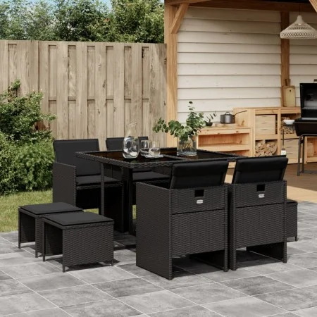 Garten-Essgruppe 9-teilig mit schwarzen Polstern aus synthetischem Rattan von , Gartensets - Ref: Foro24-3210595, Preis: 439,...