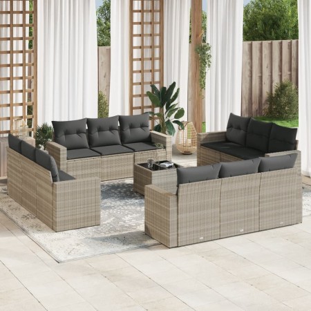 Gartensofagarnitur mit 13-teiligen Kissen aus grauem Kunststoff-Rattan. von , Gartensets - Ref: Foro24-3218772, Preis: 961,19...