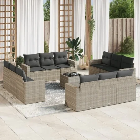 Set of garden sofas with 13 pieces of gray synthetic rattan cushions by , Garden sets - Ref: Foro24-3218772, Price: 961,87 €,...