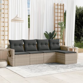 Gartensofa-Set und Kissen, 5-teilig, aus hellem grauem Kunststoff-Rattan. von , Gartensets - Ref: Foro24-3252429, Preis: 319,...
