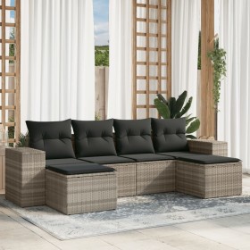 Garden sofa set 6 pieces and gray synthetic rattan cushions by , Garden sets - Ref: Foro24-3255259, Price: 387,03 €, Discount: %