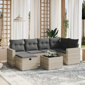 Set de sofás de jardín 7 pzas con cojines ratán PE gris claro de , Conjuntos de jardín - Ref: Foro24-3263498, Precio: 461,45 ...