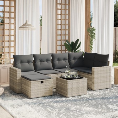 Gartensofagarnitur 7-teilig mit Polstern, helles graues PE-Rattan von , Gartensets - Ref: Foro24-3263498, Preis: 436,14 €, Ra...