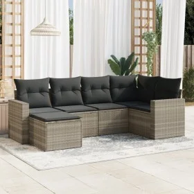 Garden sofa set 6 pieces and gray synthetic rattan cushions by , Garden sets - Ref: Foro24-3219252, Price: 404,96 €, Discount: %