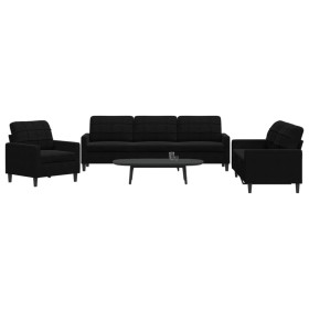 3-piece black velvet sofa set with cushions by , Sofas - Ref: Foro24-3278436, Price: 642,38 €, Discount: %