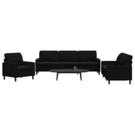 3-piece black velvet sofa set with cushions by , Sofas - Ref: Foro24-3278436, Price: 655,14 €, Discount: %