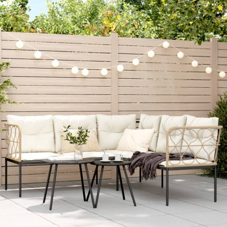 L-shaped garden sofa with black steel and textilene cushions by , Outdoor sofas - Ref: Foro24-4008109, Price: 344,64 €, Disco...