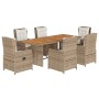 Garten-Essgruppe 7-teilig mit Kissen aus synthetischem Rattan in Beige. von , Gartensets - Ref: Foro24-3262793, Preis: 914,71...