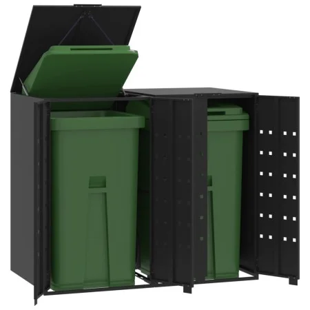 Black steel 2-trash container shed 138x79x117 cm by , Waste container supports - Ref: Foro24-3279977, Price: 469,37 €, Discou...