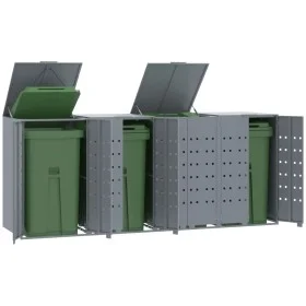 4-container gray steel trash shed 276x79x117 cm by , Waste container supports - Ref: Foro24-3279989, Price: 816,35 €, Discoun...