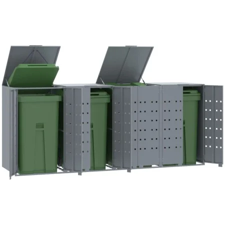 4-container gray steel trash shed 276x79x117 cm by , Waste container supports - Ref: Foro24-3279989, Price: 816,35 €, Discoun...
