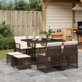 Garden dining set 9 pieces with brown synthetic rattan cushions by , Garden sets - Ref: Foro24-3210777, Price: 399,03 €, Disc...