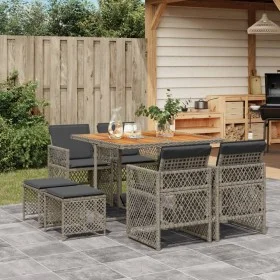 Garden dining set 9 pieces and gray synthetic rattan cushions by , Garden sets - Ref: Foro24-3210782, Price: 422,25 €, Discou...