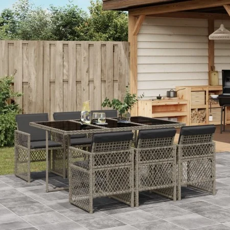 Garden dining set 7 pieces and gray synthetic rattan cushions by , Garden sets - Ref: Foro24-3210728, Price: 447,85 €, Discou...