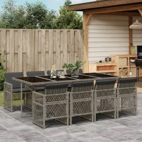 Garden dining set 9 pieces and gray synthetic rattan cushions by , Garden sets - Ref: Foro24-3210740, Price: 596,37 €, Discou...