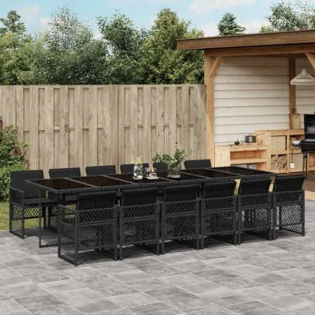 Garten-Essgruppe mit 13-teiligen Kissen aus schwarzem synthetischem Rattan. von , Gartensets - Ref: Foro24-3210763, Preis: 91...