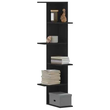 Black wood corner wall shelf 36.5x36.5x140 cm by , Shelves and shelves - Ref: Foro24-852628, Price: 47,02 €, Discount: %