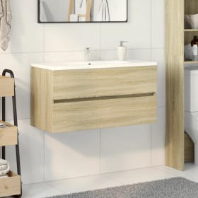 Armario lavabo madera contrachapada roble Sonoma 90x38,5x45 cm de , Muebles de baño - Ref: Foro24-849638, Precio: 50,53 €, De...