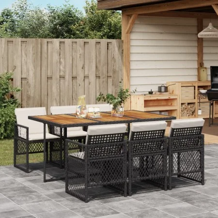 7-piece garden dining set with black synthetic rattan cushions by , Garden sets - Ref: Foro24-3210735, Price: 484,00 €, Disco...