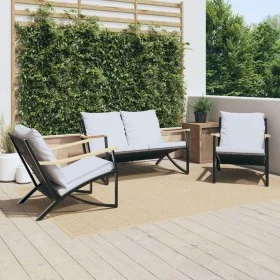 Juego de muebles de jardín con cojines 3 piezas acero negro de , Conjuntos de jardín - Ref: Foro24-3283637, Precio: 405,66 €,...