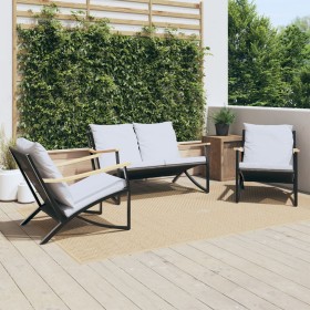 Juego de muebles de jardín con cojines 3 piezas acero negro de , Conjuntos de jardín - Ref: Foro24-3283637, Precio: 388,85 €,...