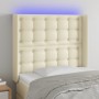 Cabecero con LED cuero sintético color crema 93x16x118/128 cm