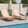 Tumbonas 2 uds con mesa madera maciza acacia y textileno crema de , Tumbonas - Ref: Foro24-3279252, Precio: 356,20 €, Descuen...