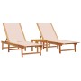 2 sun loungers with solid acacia wood table and cream textilene by , Loungers - Ref: Foro24-3279252, Price: 348,46 €, Discoun...