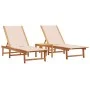 Tumbonas 2 uds con mesa madera maciza acacia y textileno crema de , Tumbonas - Ref: Foro24-3279252, Precio: 356,20 €, Descuen...