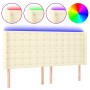 Cabecero con LED cuero sintético color crema 163x16x118/128 cm