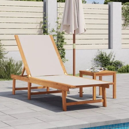 Solid acacia wood sun lounger with grey textilene by , Loungers - Ref: Foro24-4008413, Price: 171,31 €, Discount: %