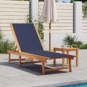 Sun lounger with solid acacia wood table and blue textilene by , Loungers - Ref: Foro24-4008418, Price: 194,48 €, Discount: %