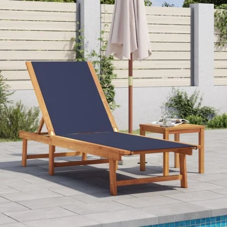 Sun lounger with solid acacia wood table and blue textilene by , Loungers - Ref: Foro24-4008418, Price: 194,48 €, Discount: %