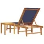 Sun lounger with solid acacia wood table and blue textilene by , Loungers - Ref: Foro24-4008418, Price: 194,48 €, Discount: %