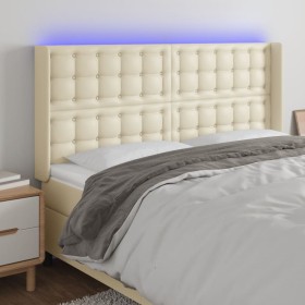Cabecero con LED cuero sintético color crema 203x16x118/128 cm