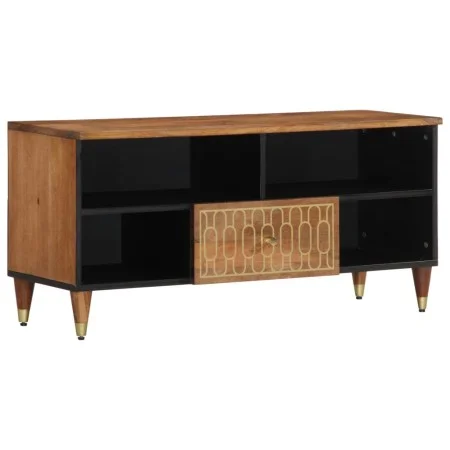 Solid mango wood TV stand 100x33x46 cm by , CD and DVD storage - Ref: Foro24-358300, Price: 65,03 €, Discount: %