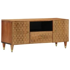 Solid mango wood TV stand 105x33x46 cm by , CD and DVD storage - Ref: Foro24-358298, Price: 127,15 €, Discount: %