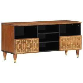 Solid mango wood TV stand 100x33x46 cm by , CD and DVD storage - Ref: Foro24-358302, Price: 76,25 €, Discount: %
