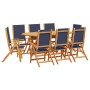 Juego comedor de jardín 9 pzas madera maciza acacia y textileno