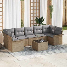 Conjunto de sofá de jardín 8 pcs Beige Poliratán