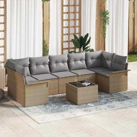Conjunto de sofá de jardín 8 pcs Beige Poliratán