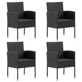 Gartenstühle mit schwarzen Kissen, 4 Stück, schwarzes Kunststoffrattan von , Gartenstühle - Ref: Foro24-318709, Preis: 237,11...