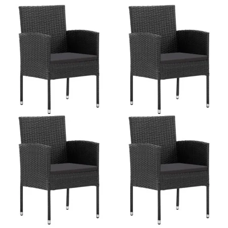Gartenstühle mit schwarzen Kissen, 4 Stück, schwarzes Kunststoffrattan von , Gartenstühle - Ref: Foro24-318709, Preis: 237,11...