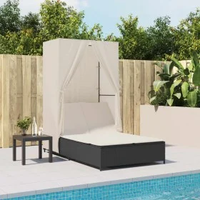 Double sun lounger with roof and black synthetic rattan curtains by , Loungers - Ref: Foro24-368099, Price: 280,24 €, Discoun...