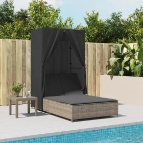 Double sun lounger with roof and gray synthetic rattan curtains by , Loungers - Ref: Foro24-368101, Price: 290,11 €, Discount: %