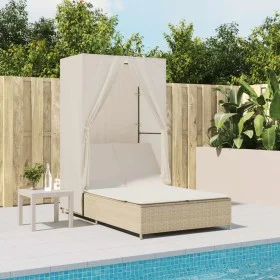 Doppel-Liegestuhl mit Dach und Vorhängen aus synthetischem Rattan in Beige. von , Liegen - Ref: Foro24-368103, Preis: 292,19 ...