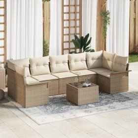 Conjunto de sofá de jardín 8 pcs Beige Poliratán